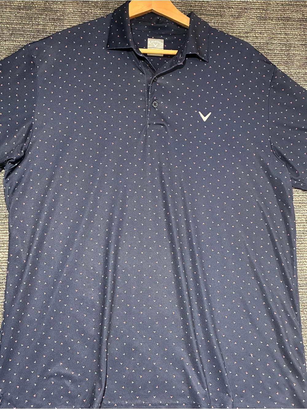 Callaway Opti-Dry Men's Navy Polo with Tiny Pink and Light Blue Micro Accent SzL